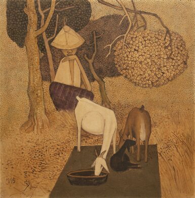 View full screen - View 1 of Lot 34. Cheong Soo Pieng 鍾泗濱 | Shepherdess 牧羊女.