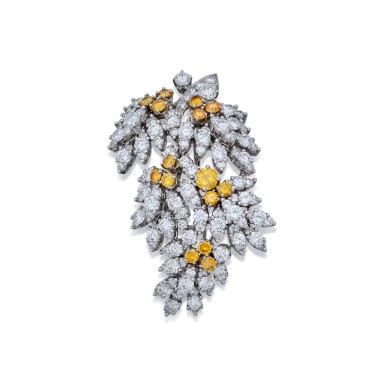 View full screen - View 1 of Lot 413. Colored Diamond and Diamond Brooch.