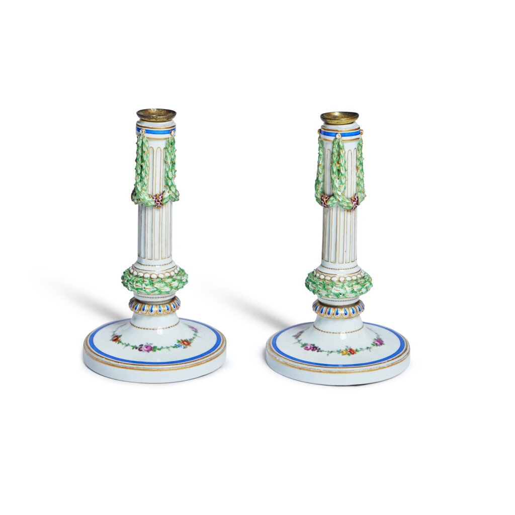 View full screen - View 1 of Lot 1105. A Pair of Meissen (Marcolini) Candlesticks, Circa 1780.