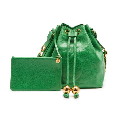 View full screen - View 1 of Lot 8536. Green Bucket Bag in Caviar Leather with Gold tone Hardware, 1991-1994.