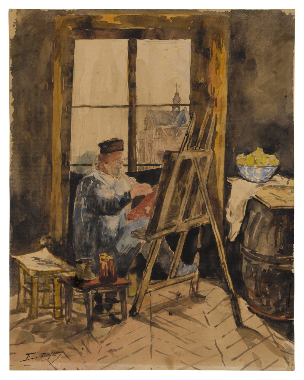 View full screen - View 1 of Lot 276. Portrait of Antoine Vollon seated at his easel.