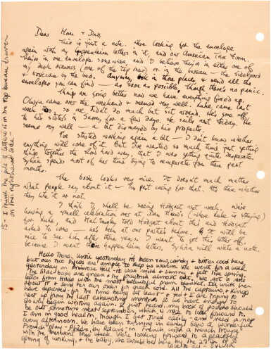View full screen - View 1 of Lot 356. Ted Hughes and Sylvia Plath | Joint autograph letter signed, to William and Edith Hughes, March 1960.