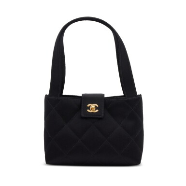 View full screen - View 1 of Lot 36. Black Quilted Satin CC Mini Double Handle Evening Bag Gold Hardware, 2000-2002.