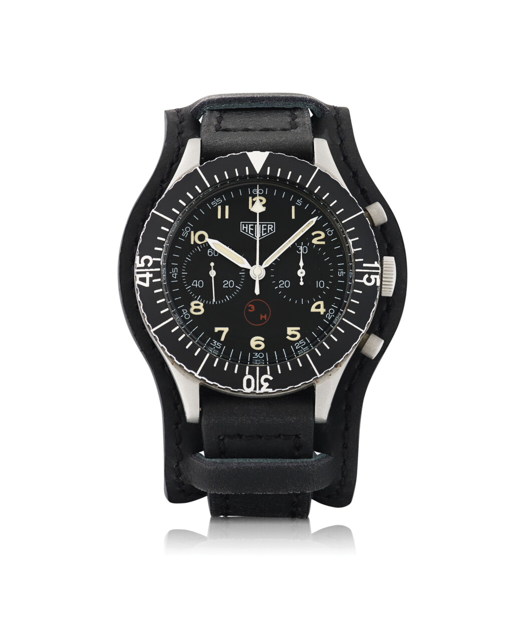 View full screen - View 1 of Lot 23. HEUER | BUNDESWEHR, REF 1550SG STAINLESS STEEL MILITARY FLYBACK CHRONOGRAPH WRISTWATCH CIRCA 1970.