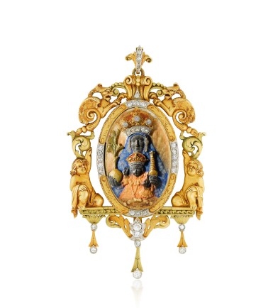 View full screen - View 1 of Lot 37. Pendentif ivoire, écaille de tortue et diamants | Ivory, tortoiseshell and diamond pendant.