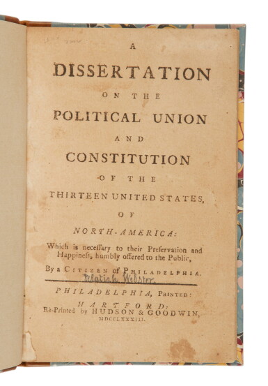 View full screen - View 1 of Lot 252. Webster, Pelatiah | An important tract on the Constitution.