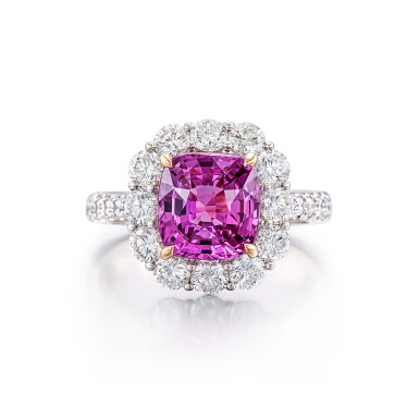View full screen - View 1 of Lot 2845. Pink Sapphire and Diamond Ring | 3.14克拉 天然未經加熱 粉紅剛玉 配 鑽石戒指.