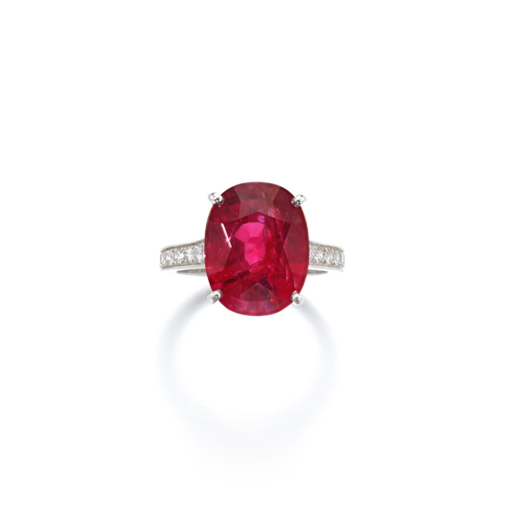 View full screen - View 1 of Lot 584. Attractive ruby and diamond ring.