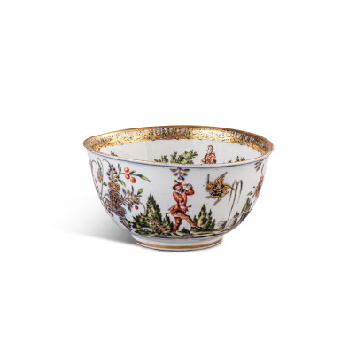 View full screen - View 1 of Lot 613. A Meissen porcelain Hausmaler waste bowl, the porcelain circa 1740, the decoration mid-18th century.