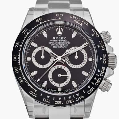 View full screen - View of Reference 116500LN Daytona | A stainless steel automatic chronograph wristwatch with bracelet, Circa 2017.