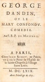 George Dandin. Paris, 1669. In-12. Reliure de Thibaron-Joly. Très rare édition originale. Des bibliothèques Rattier et Rodocanachi.