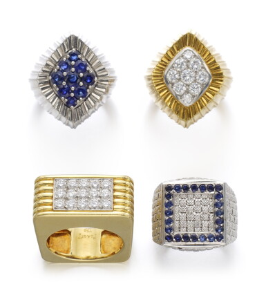 View full screen - View 1 of Lot 126. FOUR GEM SET AND DIAMOND RINGS | PIAGET.