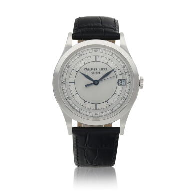 View full screen - View 1 of Lot 28. 'Grande' Calatrava, Ref. 5296G White gold wristwatch with date and two-tone sector dial Circa 2012.
