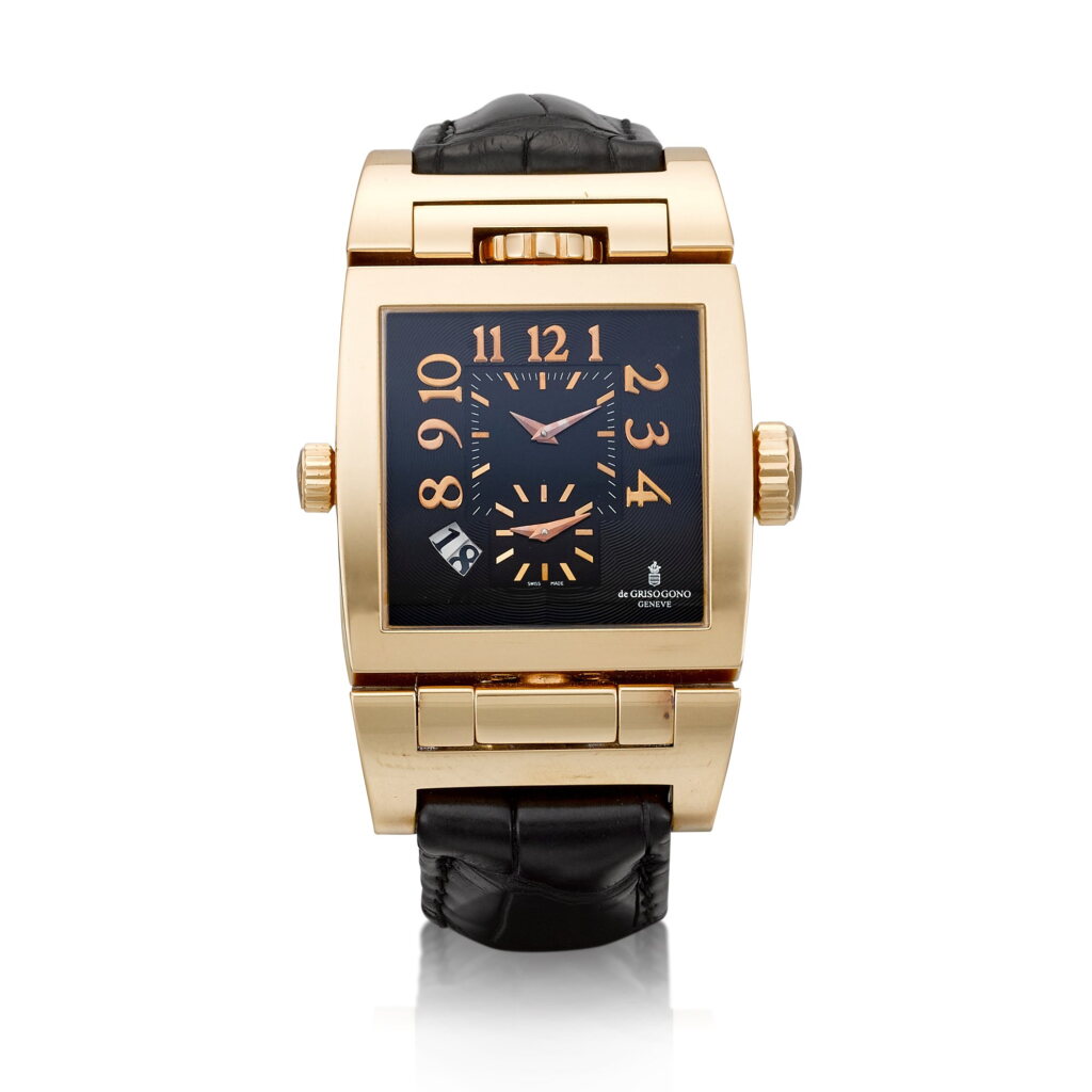 View full screen - View 1 of Lot 8108. Instrumento Doppio Tre | A pink gold reversible triple time zone wristwatch with date, Circa 2006 | Instrumento Doppio Tre | 粉紅金可翻轉三地時間腕錶,備日期顯示,約2006年製.