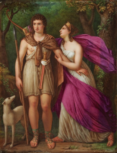 View full screen - View 1 of Lot 408. A Paris Porcelain Plaque, 'Hippolytus and Phaedra', Dated 1836.