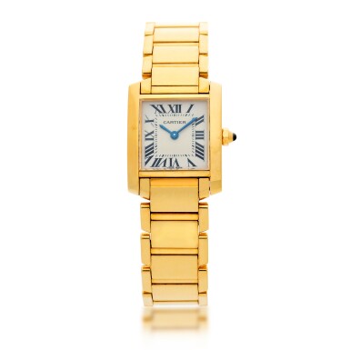 View full screen - View 1 of Lot 84. REFERENCE 2385 TANK FRANCAISE A YELLOW GOLD RECTANGULAR BRACELET WATCH, CIRCA 1999.