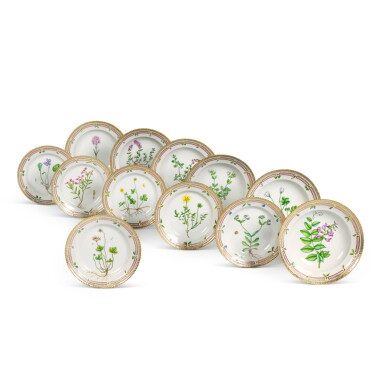 View full screen - View 1 of Lot 409. Six Royal Copenhagen 'Flora Danica' Deep Plates and Six Salad Plates, Modern.