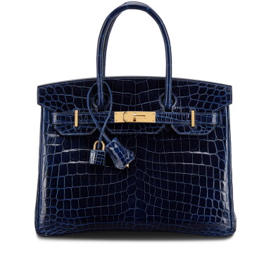View full screen - View 1 of Lot 556. Bleu Saphir Shiny Niloticus Crocodile Birkin 30 Gold Hardware, 2019.