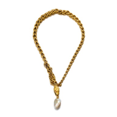 View full screen - View 1 of Lot 1. Collier perle fine et or | Natural pearl and gold necklace.
