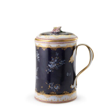 View full screen - View 1 of Lot 63. A Doccia porcelain blue-ground tankard and cover, circa 1780 .