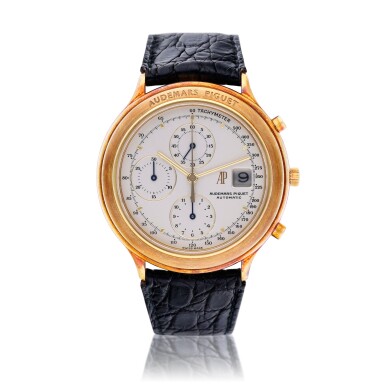 View full screen - View 1 of Lot 180. Reference 25644BA Jules Audemars, A yellow gold automatic chronograph wristwatch with date, Circa 1995.