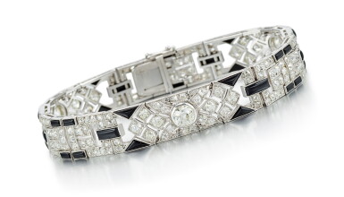 View full screen - View 1 of Lot 9112. DIAMOND AND ONYX BRACELET | 鑽石 配 縞瑪瑙 手鏈.