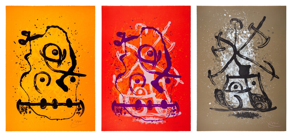 View full screen - View 1 of Lot 96. Le polyglotte – Orange, Chevauchée - Rouge Violet, and L'Entraineuse - Brun.