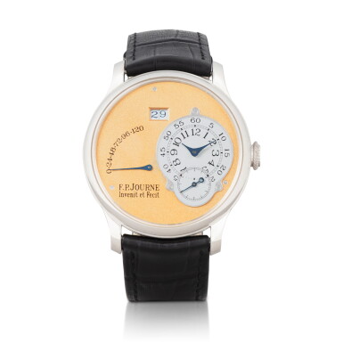 View full screen - View 1 of Lot 1001. Montre bracelet en platine avec date et réserve de marche | Platinum wristwatch with date and power reserve Vers 2002 | Circa 2002.