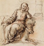 Recto: Saint Luke seated on a bull Verso: Two hands holding a quill