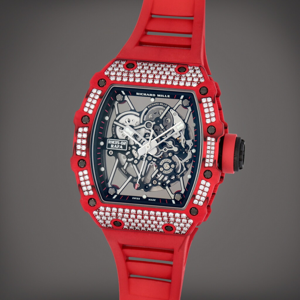 全螢幕檢視 - 查看52Reference RM35-02 RAFA A carbon TPT and diamond-set skeletonized wristwatch Circa 2016的1
