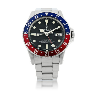 View full screen - View 1 of Lot 42. REFERENCE 1675 GMT-MASTER 'PEPSI' A STAINLESS STEEL AUTOMATIC DUAL TIME WRISTWATCH WITH DATE AND BRACELET, CIRCA 1970.