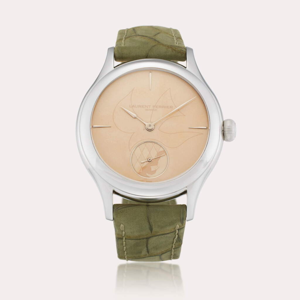 View full screen - View 1 of Lot 299. Galet Classic ‘Only Watch’ | A piece unique stainless steel tourbillon double spiral wristwatch with sandalwood enamel dial, Circa 2013.