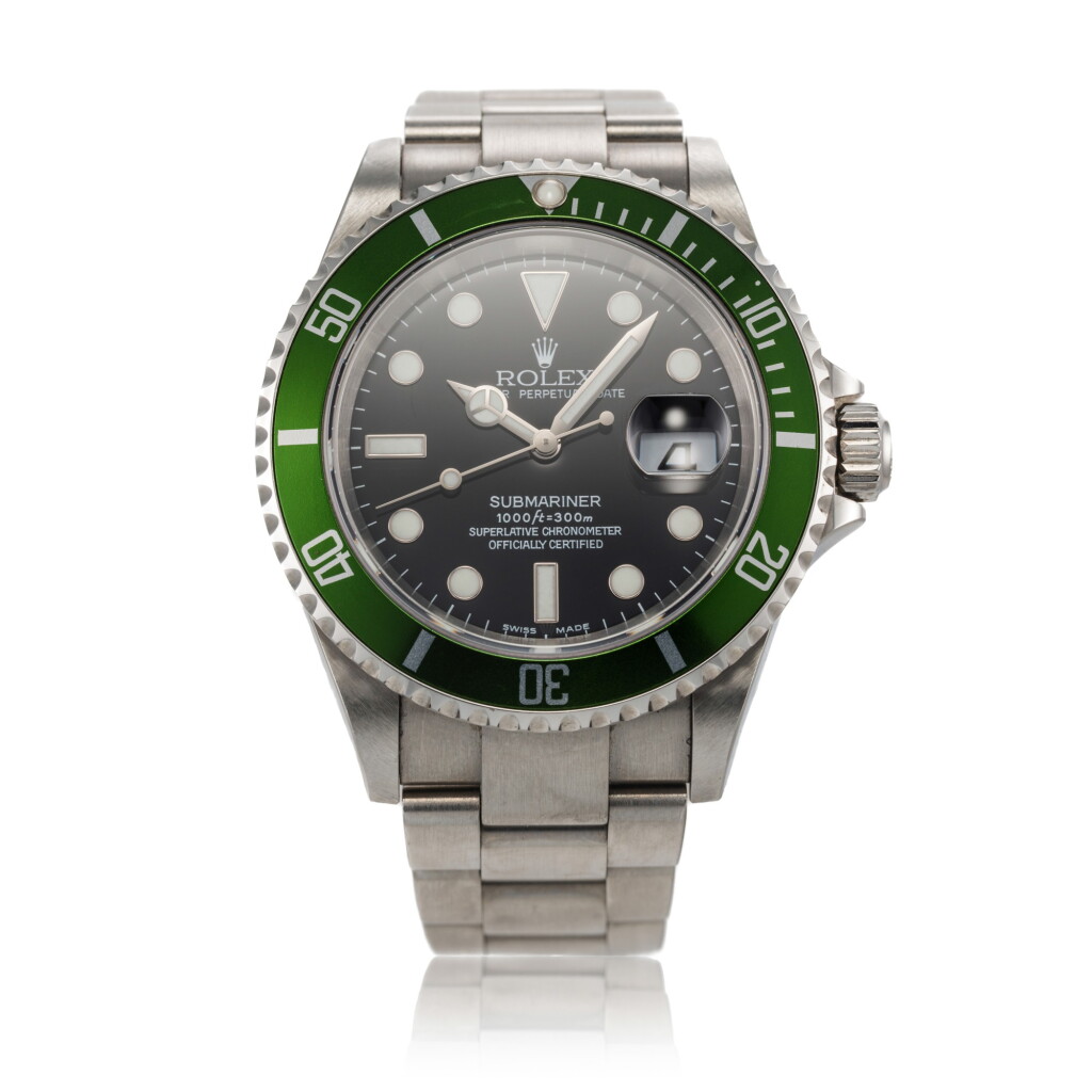 View full screen - View 1 of Lot 5. Reference 16610LV Submariner 'Kermit Flat 4' | A stainless steel automatic wristwatch with date and bracelet, Circa 2003 | 勞力士 16610LV 型號 Submariner 'Kermit Flat 4' | 精鋼自動上鏈鍊帶腕錶備日期顯示,約2003年製.