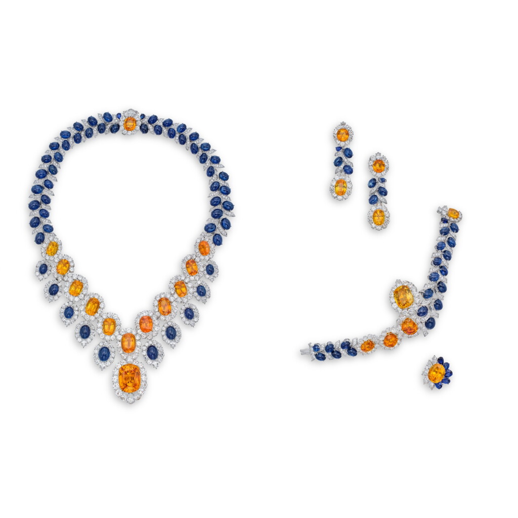 View full screen - View 1 of Lot 77. Multi-Colored Sapphire and Diamond Suite of Jewels.