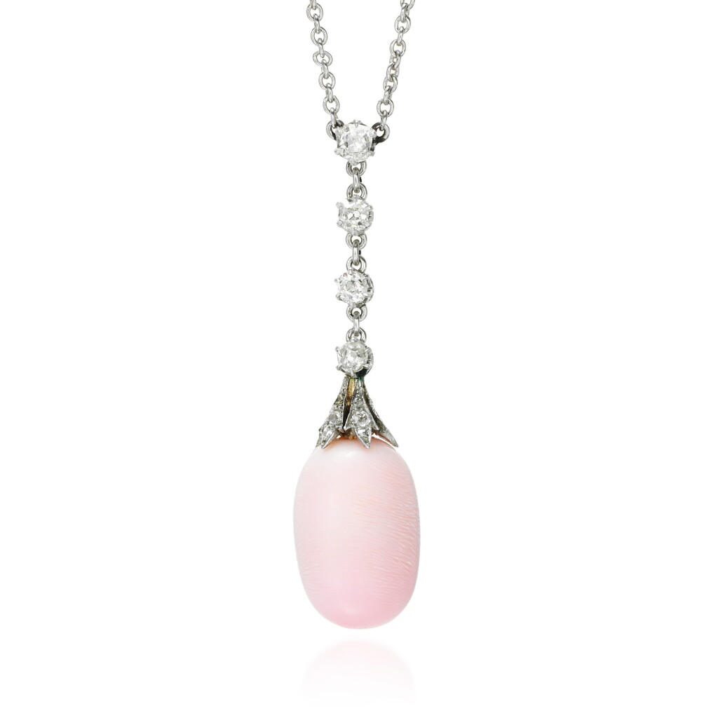 View full screen - View 1 of Lot 2. Conch pearl and diamond pendant necklace, early 20th century.