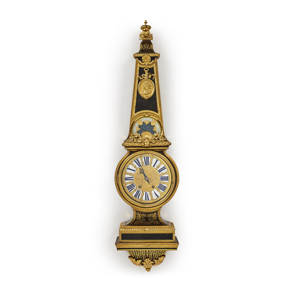 View full screen - View 1 of Lot 1019. A Louis XVI Gilt-Bronze Mounted Brass and Tortoiseshell Inlaid Boulle Marquetry Cartel Clock and Barometer, in the Manner of André-Charles Boulle, Last Quarter 18th Century.