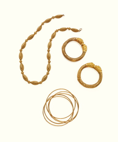 View full screen - View 1 of Lot 18. A GROUP OF CHINESE EXPORT AND NEAR EASTERN GOLD JEWELRY.