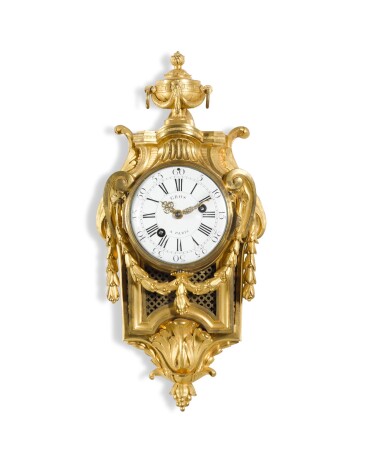 View full screen - View 1 of Lot 119. A Louis XVI transitional ormolu small cartel clock, Philippe Gros, Paris, circa 1780.