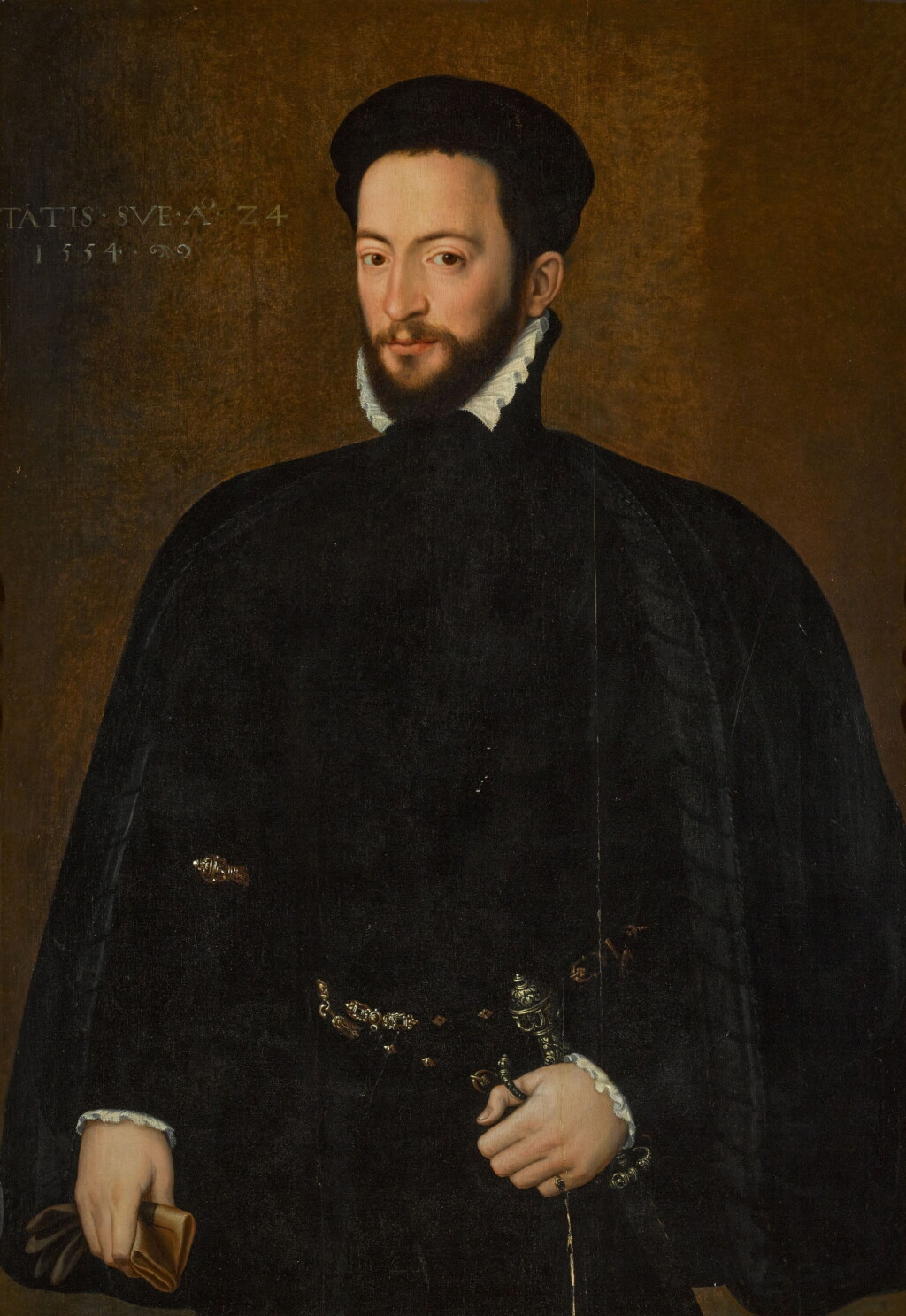 View full screen - View 1 of Lot 9. Portrait of a man, three-quarter-length, wearing a black costume with a white collar.