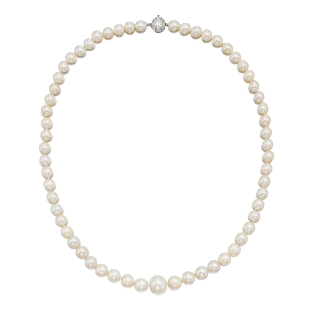 View full screen - View 1 of Lot 2. Natural Pearl and Diamond Necklace | 天然珍珠及鑽石項鏈.