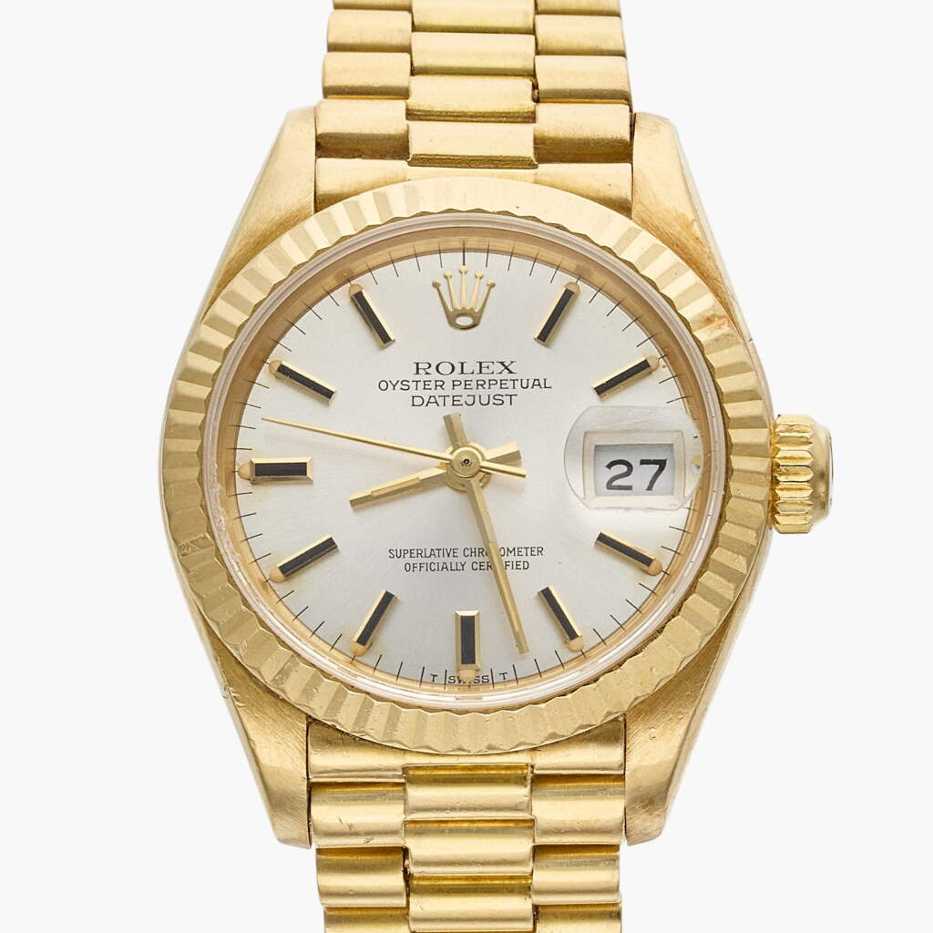 View full screen - View 1 of Lot 481. Reference 69178 Datejust | A yellow gold automatic wristwatch with date and bracelet, Circa 1984.