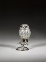 A Flemish parcel-gilt silver owl cup, Mechelen, 1560/61, maker's mark an angel