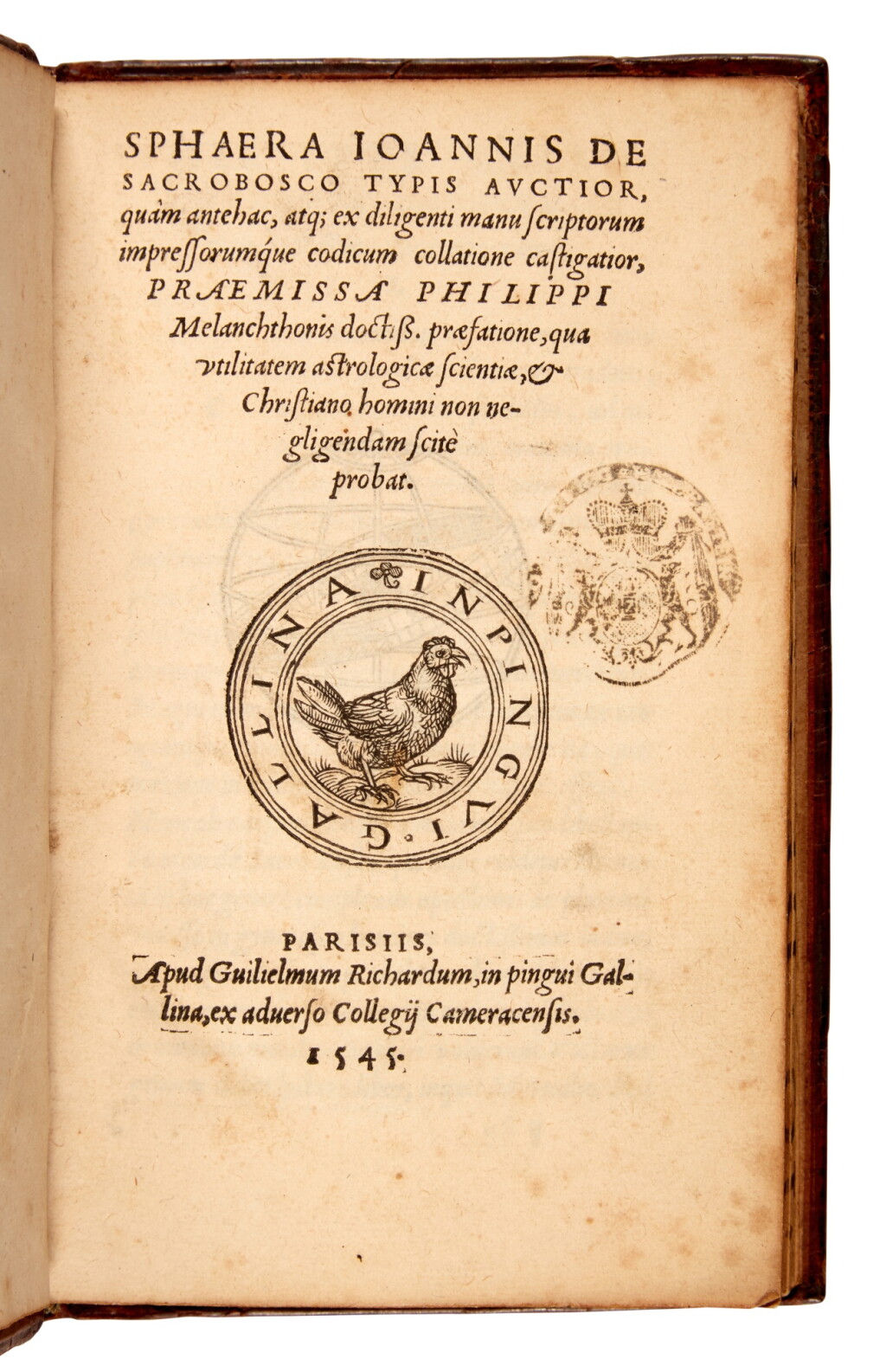 View full screen - View 1 of Lot 1190. Sacrobosco, Sphaera, Paris, 1545, Parisian brown calf for Marcus Fugger.