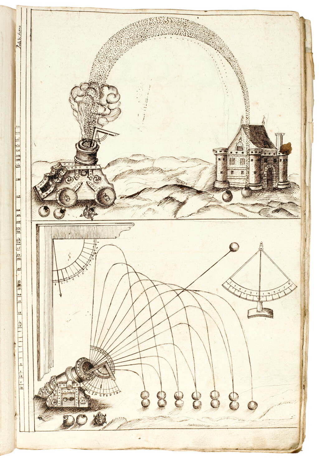 View full screen - View 1 of Lot 22. Artillery, Seventeenth-century illustrated Italian manuscript about geometry and artillery, carta rustica .