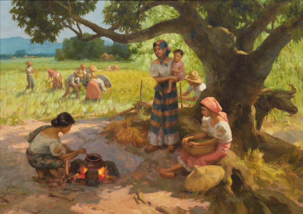 View full screen - View 1 of Lot 644. Fernando Cueto Amorsolo 阿莫索羅 | Cooking under the mango tree 在芒果樹下煮飯.