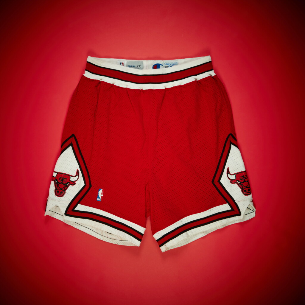 View full screen - View 1 of Lot 59. Scottie Pippen Chicago Bulls 1992 NBA Finals and Playoffs Game Worn Shorts | Matched to 5 Games including 2 NBA Finals Games, 1 Playoff Game, and 2 Regular Season Games | Double-Double.