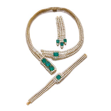 View full screen - View 1 of Lot 456. Emerald and diamond demi-parure.