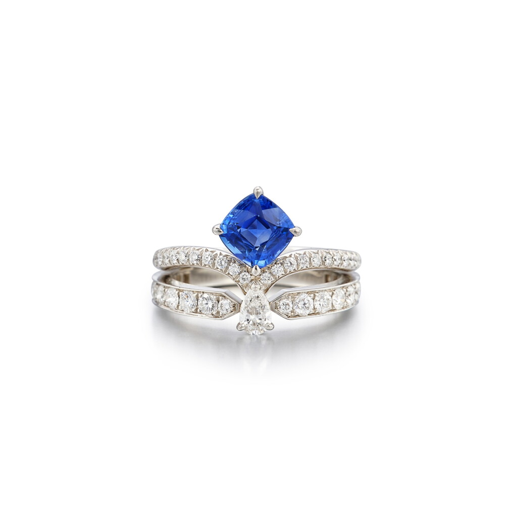View full screen - View 1 of Lot 1662. Sapphire and Diamond Ring | 尚美 | 1.36克拉 天然 「斯里蘭卡」未經加熱 藍寶石 配 鑽石 戒指.