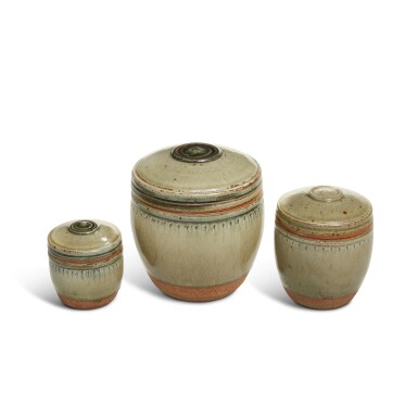 View full screen - View 1 of Lot 733. Three Lidded Jars.