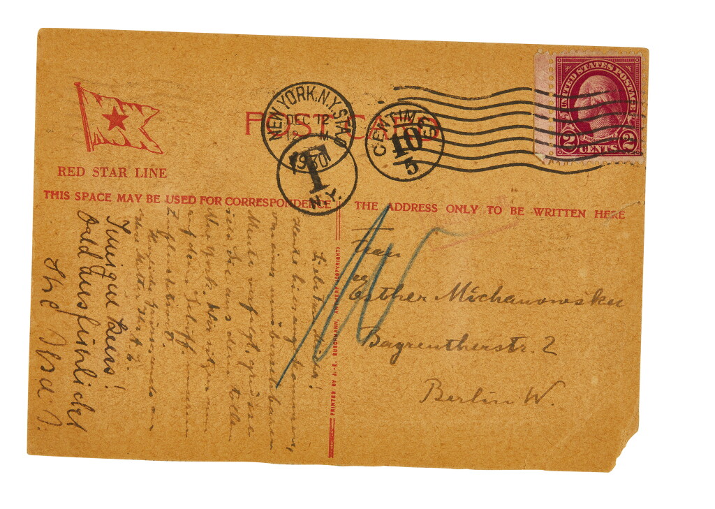View full screen - View 1 of Lot 17. A. Einstein, Autograph postcard, to Esther Michanowska, 12 December 1930.